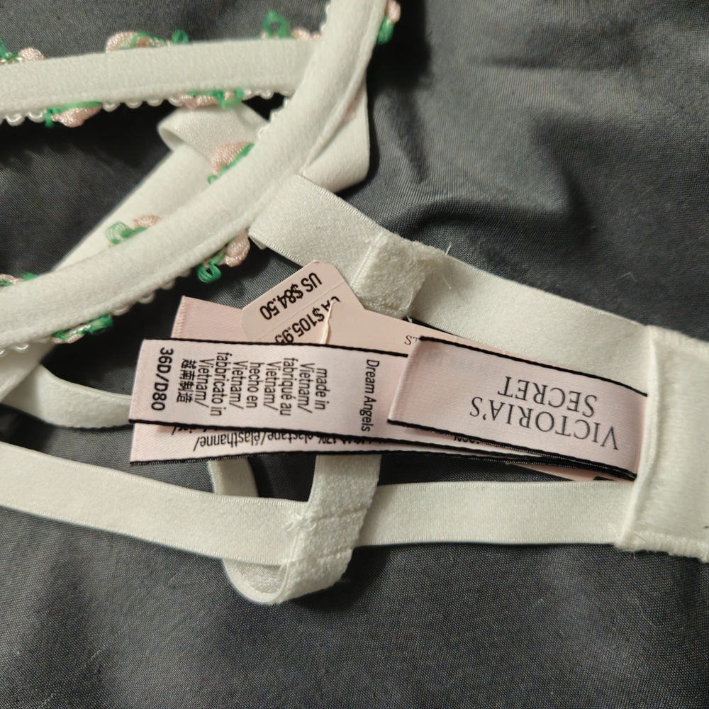 Victoria's Secret Dream Angels Secret Garden White and Pink Embroidered Bra - Picture 3 of 4